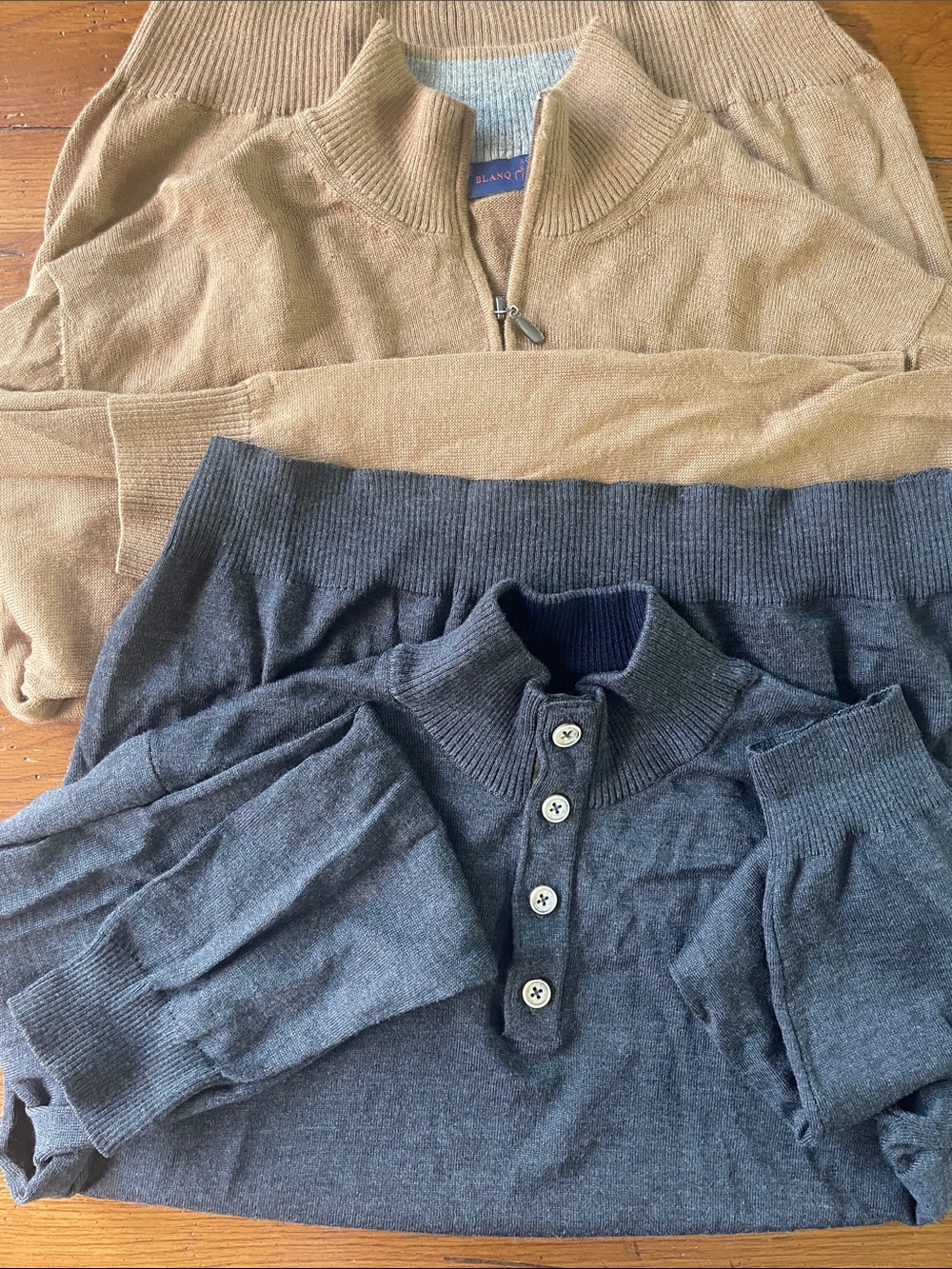 Camel Half-Zip Sweater & Charcoal Button Mock Neck Sweater Duo